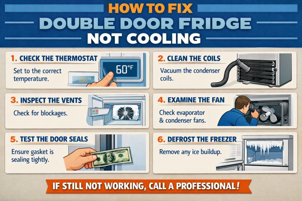 How to fix double door fridge not cooling by Akunique.co. Easy tips, causes & expert fridge repair service in Noida.
