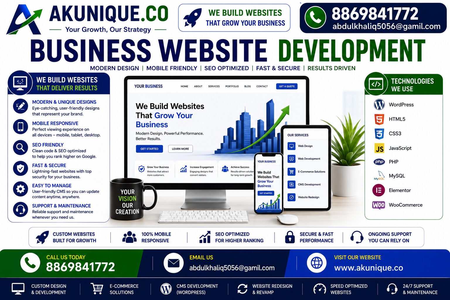Meta Description (128 characters): Affordable Website Design Company Bangalore in India offering responsive, SEO-friendly, custom website development for businesses. Affordable Website Design Company Bangalore in India Get Professional Website Design & Development Services at Affordable Prices If you are searching for an Affordable Website Design Company Bangalore in India, you have come to the right place. A professional website helps your business build trust, attract new customers, and increase online sales. Whether you own a startup, small business, or large company, having a modern and responsive website is essential for growing your brand in today's digital world. Our experienced team creates visually appealing, mobile-friendly, and SEO-optimized websites that deliver excellent performance while staying within your budget. Custom Website Design for Every Business Every business has different requirements, so we provide customized website design solutions based on your goals. From simple business websites to advanced eCommerce stores, we develop websites that match your brand identity and customer expectations. Our websites are designed with a clean layout, fast loading speed, easy navigation, and responsive design so they work perfectly on desktops, tablets, and smartphones. Our Website Design & Development Services As an Affordable Website Design Company Bangalore in India, we offer complete website solutions, including: Business Website Design Corporate Website Development WordPress Website Development eCommerce Website Development Shopify Website Development WooCommerce Website Development Custom Website Development Landing Page Design Website Redesign Services Portfolio Website Design Blog Website Development Dynamic and Static Websites CMS Website Development Website Maintenance and Support Website Speed Optimization SSL Integration and Security Setup SEO-Friendly Website Development A beautiful website is useful only when people can find it online. That is why we develop SEO-friendly websites with proper URL structure, optimized images, mobile responsiveness, schema-friendly coding, and fast loading pages. Our development follows Google's best practices, helping your website perform better in search engine results and deliver a better user experience. Why Choose Our Company? Choosing the right web design partner is important for long-term success. We focus on quality, transparency, and customer satisfaction while keeping our pricing affordable. Our team works closely with clients throughout the project to ensure every requirement is fulfilled. Our advantages include: Affordable pricing packages Professional UI/UX design Responsive website layouts Fast loading websites SEO-ready development Secure coding standards Easy-to-manage CMS Dedicated technical support Timely project delivery Scalable website solutions Industries We Serve We create websites for businesses across multiple industries, including healthcare, education, real estate, restaurants, manufacturing, retail, travel, finance, legal services, construction, fashion, and eCommerce. No matter your business size, we provide a website that reflects your professionalism and helps generate more enquiries. Grow Your Business Online A professionally designed website is a valuable investment for every business. As an Affordable Website Design Company Bangalore in India, we are committed to delivering high-quality website design and development services that combine attractive design, smooth functionality, and SEO best practices. Our goal is to help businesses establish a strong online presence, improve customer engagement, and achieve long-term digital growth with reliable and cost-effective website solutions.