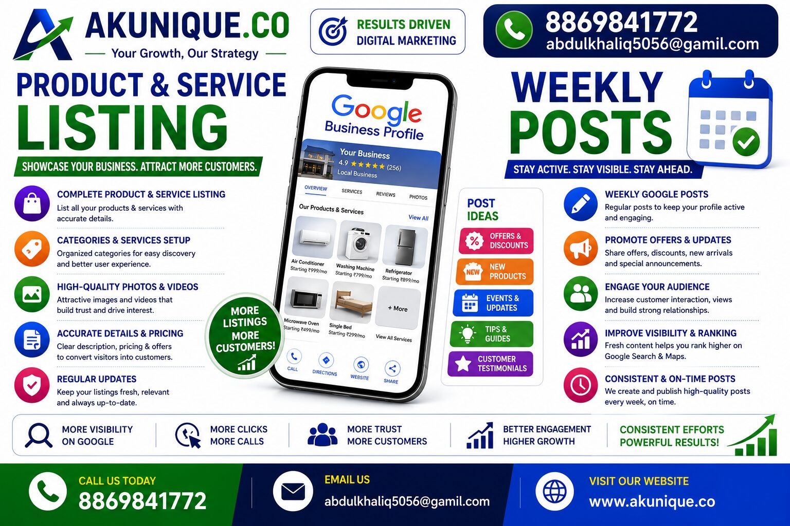 Product & Service Listing & Weekly Posts